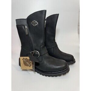 Harley davidson Motorcycle BOOTS womens black leather 6 zip pull slip ankle 8"